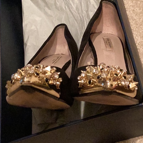 ZARA Black Suede & Gold Metal Studded Toe Caps, Euro Sz 37 - Picture 4 of 12